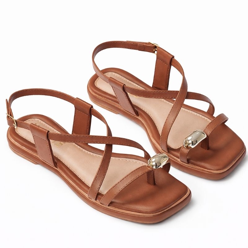 Sandália Feminina Rasteirinha Tiras Metal Bico Quadrado Confortável Dia a Dia em Oferta na Shopee
