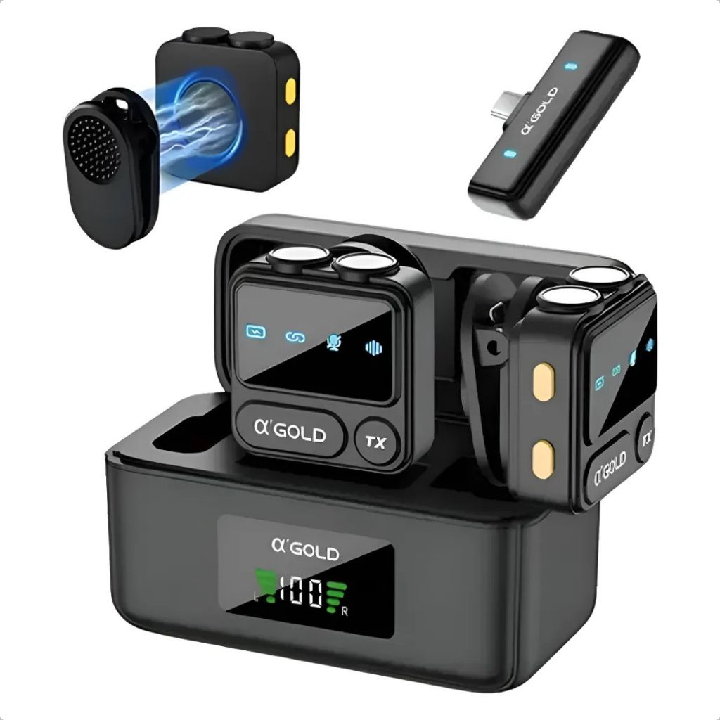 Microfone Lapela Duplo Magnético Tipo C Agold Pro Para iPhone 15-16 Android Alta Qualidade Sonora