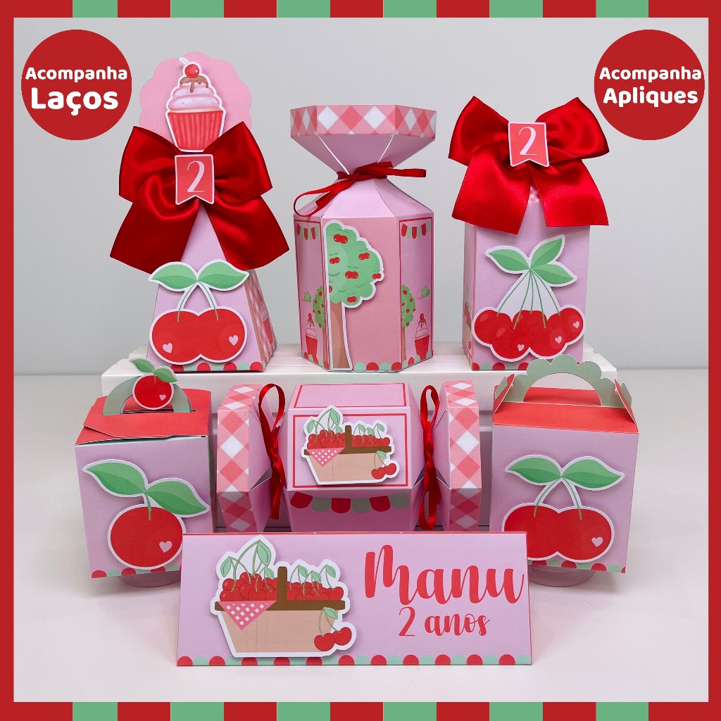 Kit Festa Cerejinha Caixinhas Personalizadas Lembrancinhas de Aniversário