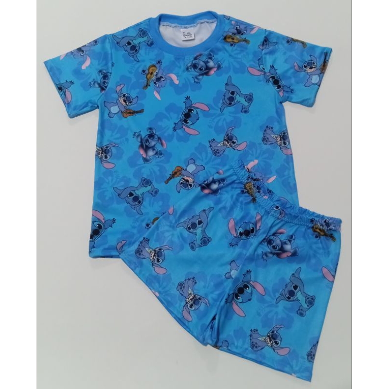 pijama infantil unissex Cartoon conjunto azul camiseta e shorts, estampa personagem fofo e divertido
