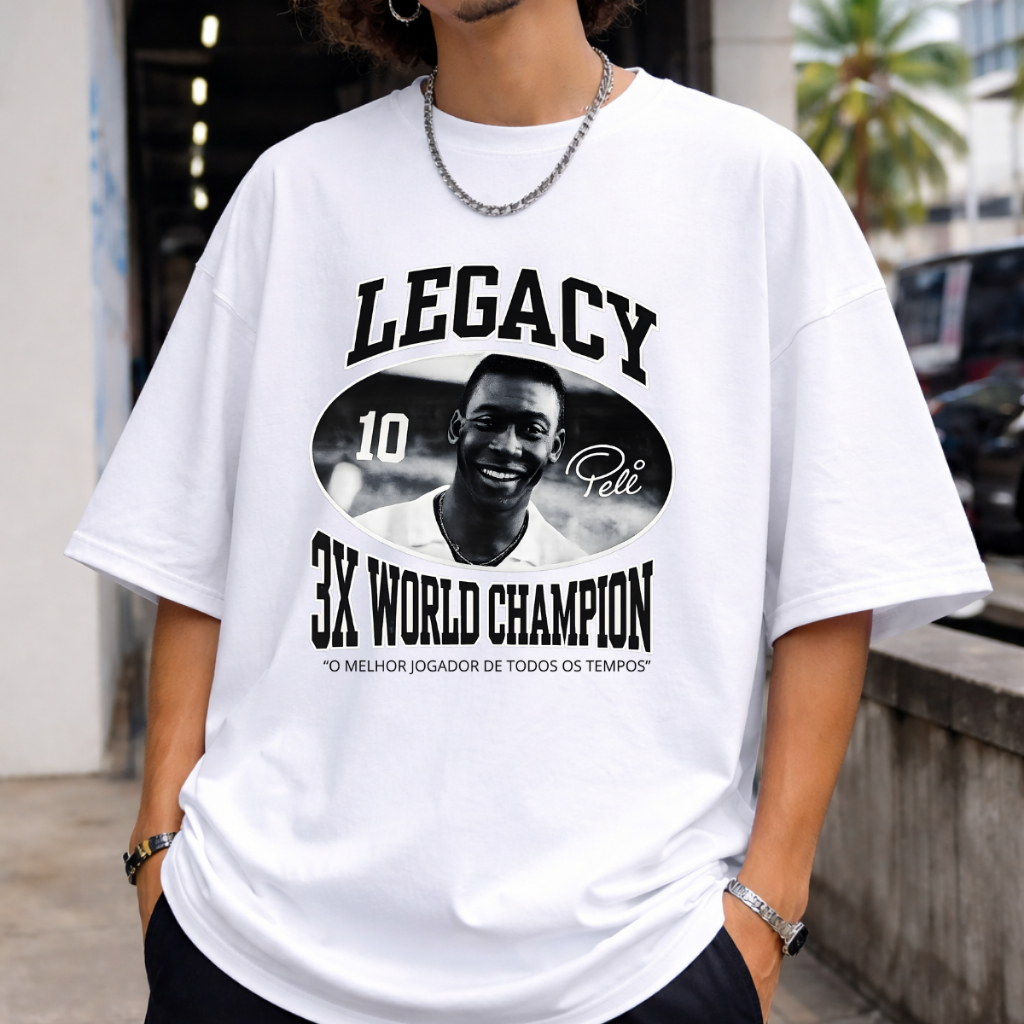 Camiseta Oversized Pele Streetwear O Melhor Jogador de Todos os tempos Camisa Pele 3X World Champion