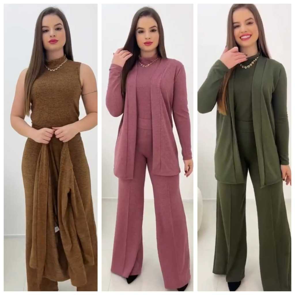 Conjunto trio lãzinha calça Pantalona regata  Moda Feminino Inverno 2026