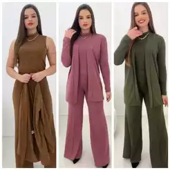 Conjunto trio lãzinha calça Pantalona regata Moda Feminino Inverno 2026