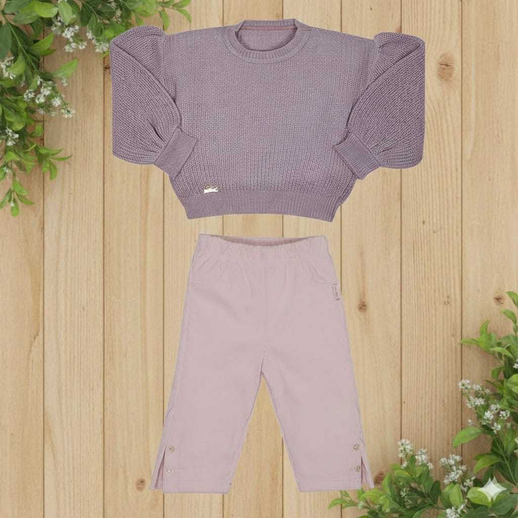 Conjunto Bebê Inverno Menina Blusa Tricot E Calça Sonho Mágico