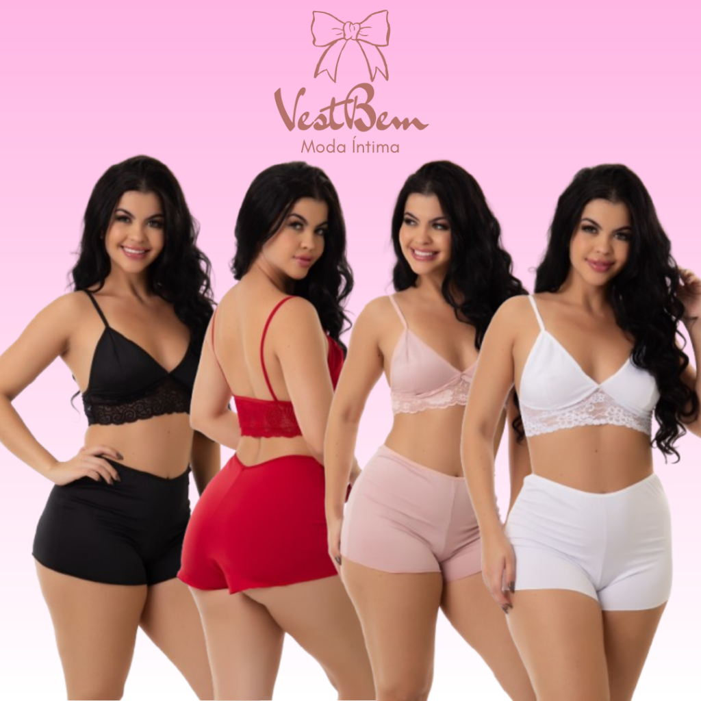 Kit Com 2 Baby Doll Liso Top Doll Microfibra Cropped Com Renda