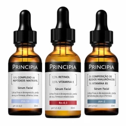 Principia Kit Trio Antissinais c/ Sérum Hialurônicos AH-2 + Sérum Peptídeos PM-10 + Sérum Retinol Rn-0,3