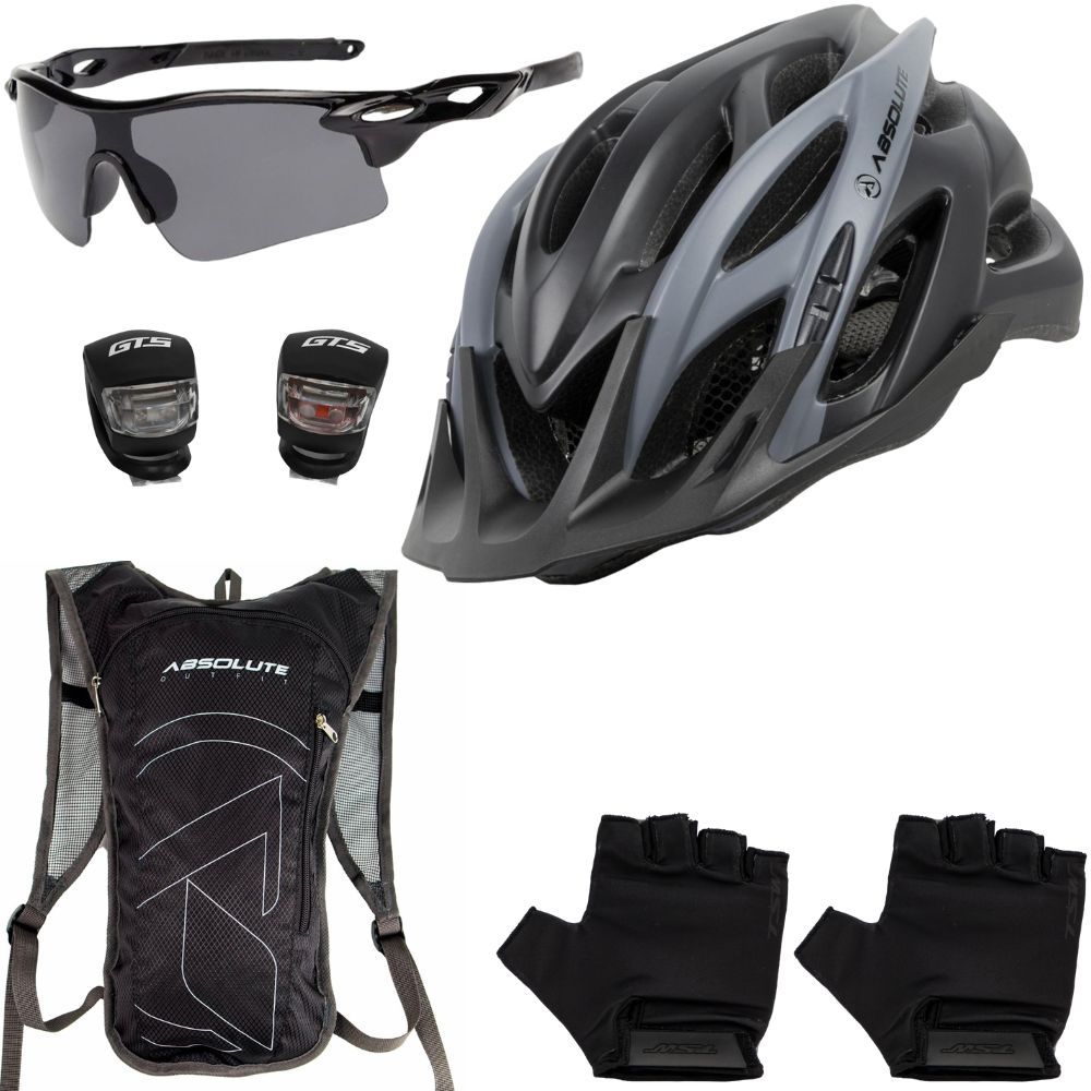Capacete Bike Mtb Ciclismo + Mochila De Hidratação + Pisca + Óculos + Luvas