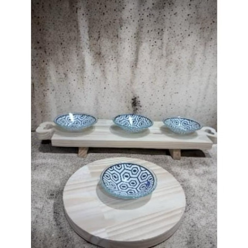 KIT COM 2 BOWL DE VIDRO BRANCO COM DESENHOS PRETOS | TAM.: 9X9X2CM | REDONDO | LOUÇAS, COZINHA, PETISQUEIRA, CONDIMENTOS