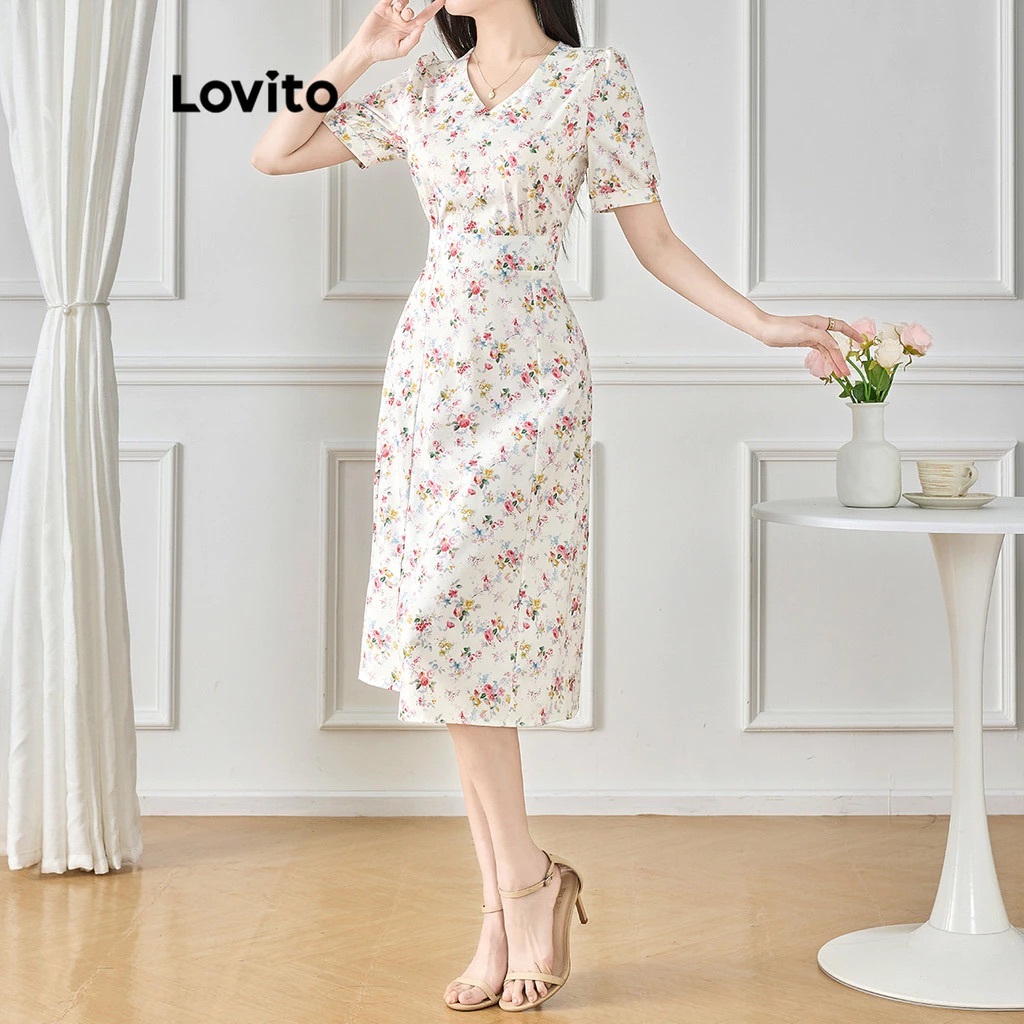 Lovito Vestido Feminino Estampa Romântica Floral BRDRB120ED378 em Oferta na Shopee