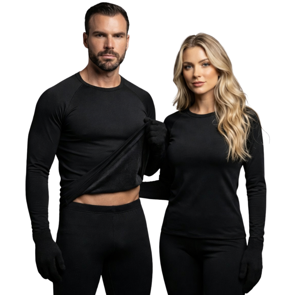 Conjunto Segunda Pele Térmica Flanelado Frio Intenso Preto masculino feminino