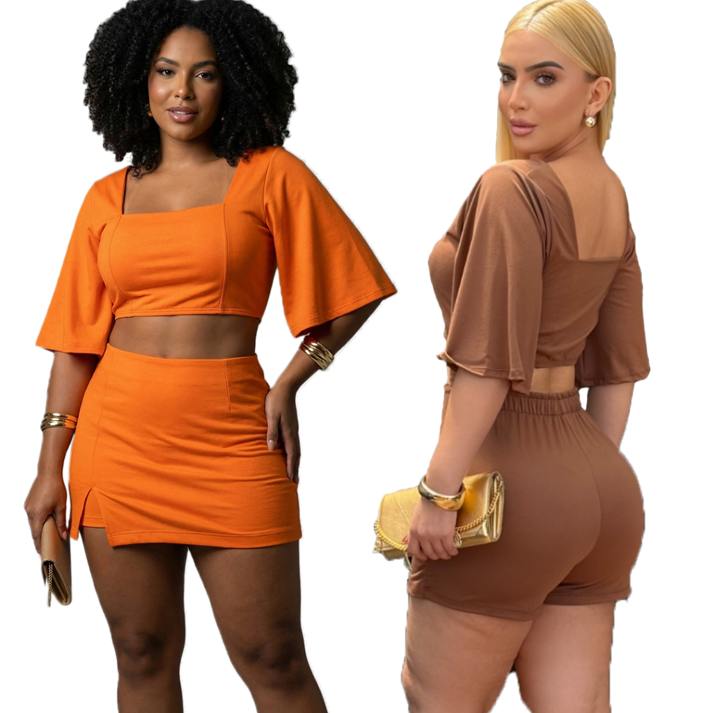 Conjunto Cropped Short Saia Cores Variadas