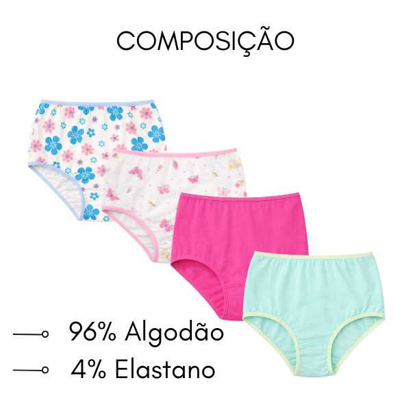Kit Calcinhas Cós Alto 100% Algodão Conforto Diário