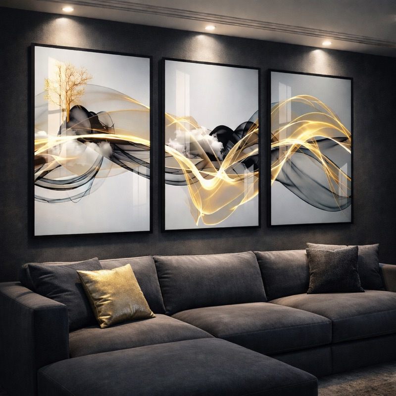 Quadro Decorativo Sala Abstrato Linha Gold Moldura Moderna em Oferta na Shopee