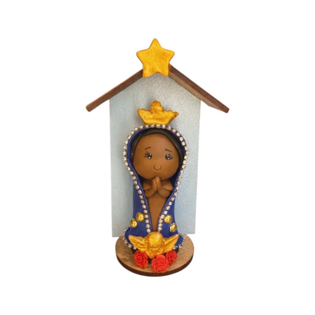 Imagem Nossa Senhora Aparecida em Biscuit Oratório MDF 12 cm Artesanal Decorativo