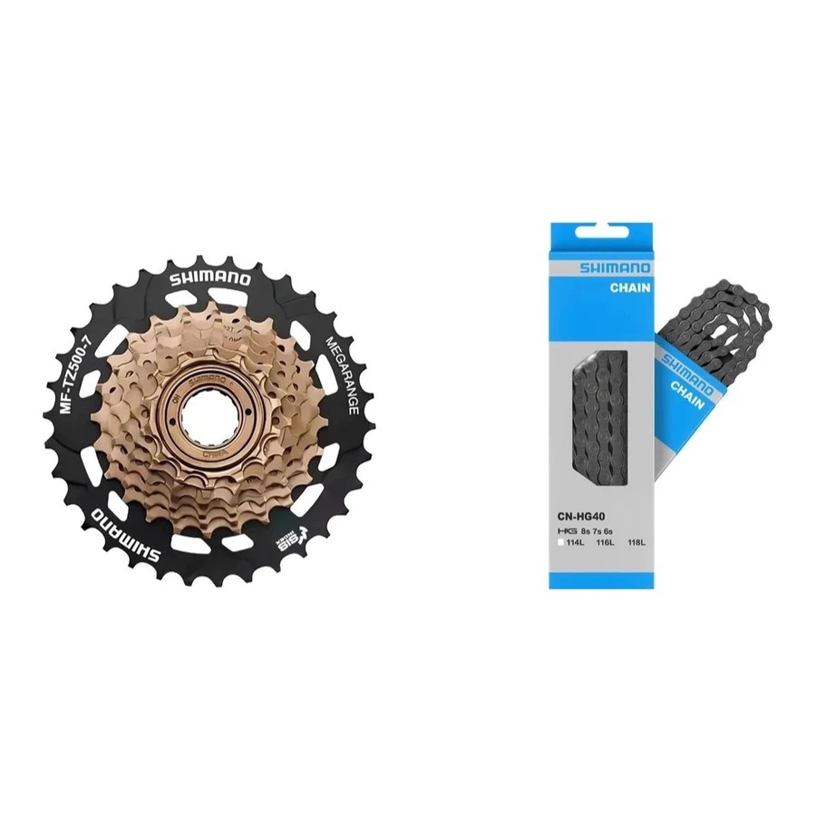 Kit Shimano Bicicleta 21 Marchas - Catraca Roda Livre Mega Range Shimano 7v + Corrente Index Shimano