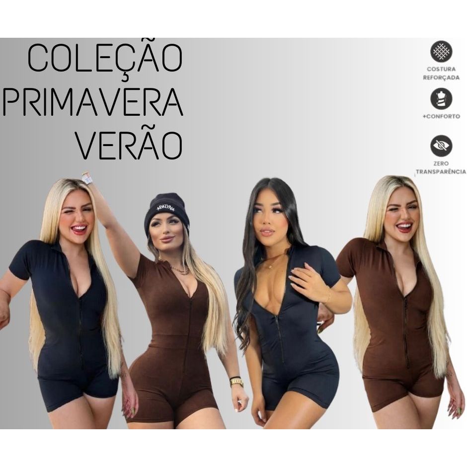 Macaquinho Virgínia Feminino Premium Moda Gringa Com Zíper Academia Fitness Natação em Oferta na Shopee