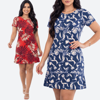Vestido Feminino Plus Size Estampado Soltinho Manga Curta Malha Fria Confortável Casual em Oferta na Shopee