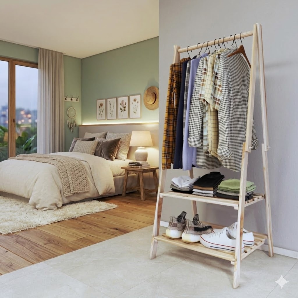 Cabideiro Arara de Madeira Dobrável – Organizador de Roupas Prático