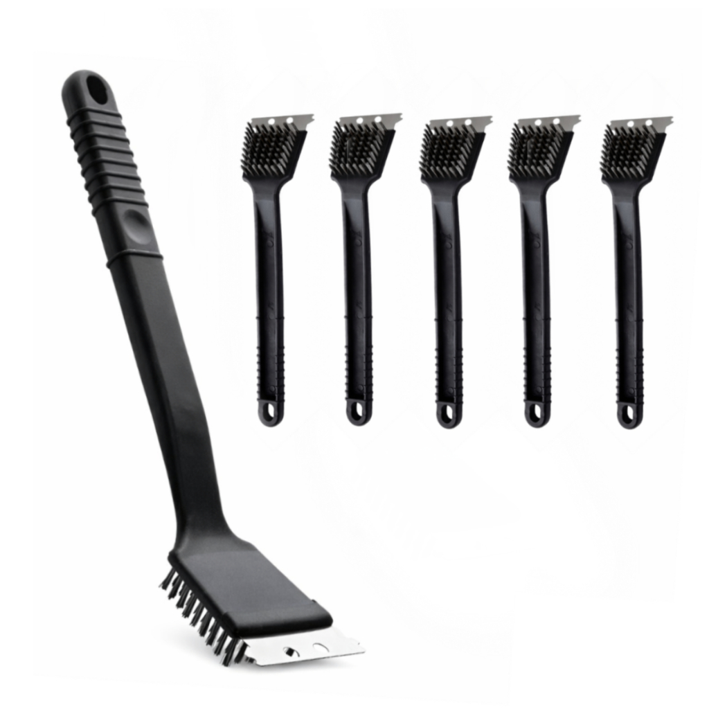 Kit 6 Escovas Limpa Grelha com Raspador Inox para Churrasqueira