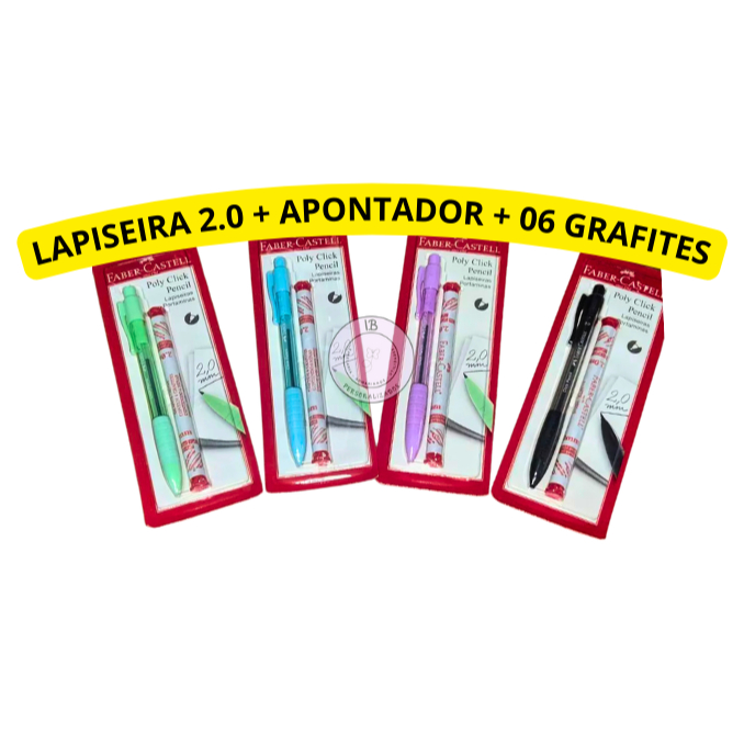 Lapiseira 2.0mm Faber Castell Poly Click com 06 grafite e apontador na ponta voltas as aulas em Oferta na Shopee