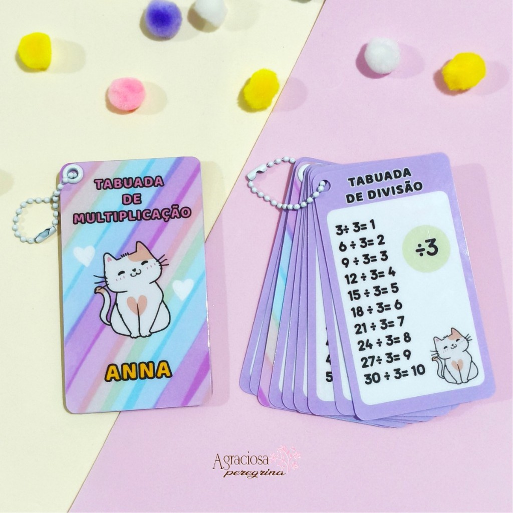 Chaveiro Tabuada Gatinho Personalizado Com Nome | Multiplicação e Divisão | Educativo Escolar em Oferta na Shopee