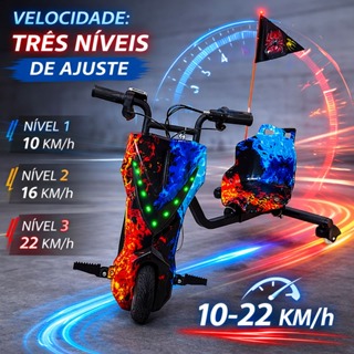 Triciclo Elétrico Drift VYRON 350W Com Amortecedor – 25km/h, Bluetooth, Suporta 80kg em Oferta na Shopee