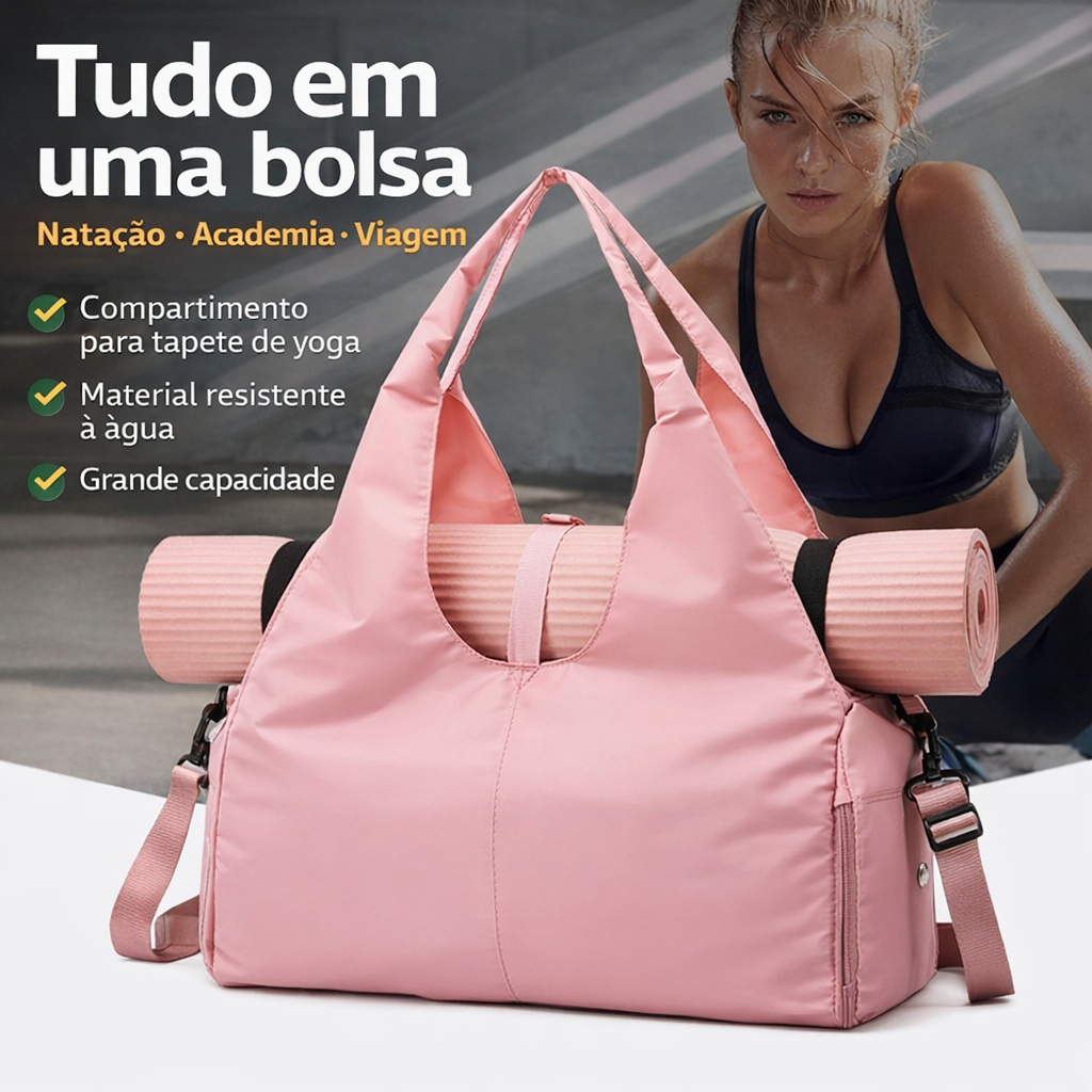 Bolsa Academia Feminina Grande Capacidade com Compartimento para Sapatos