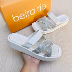 Papete Sandália X Beira Rio Brilho Feminina Casual Conforto Regulável Ajuste