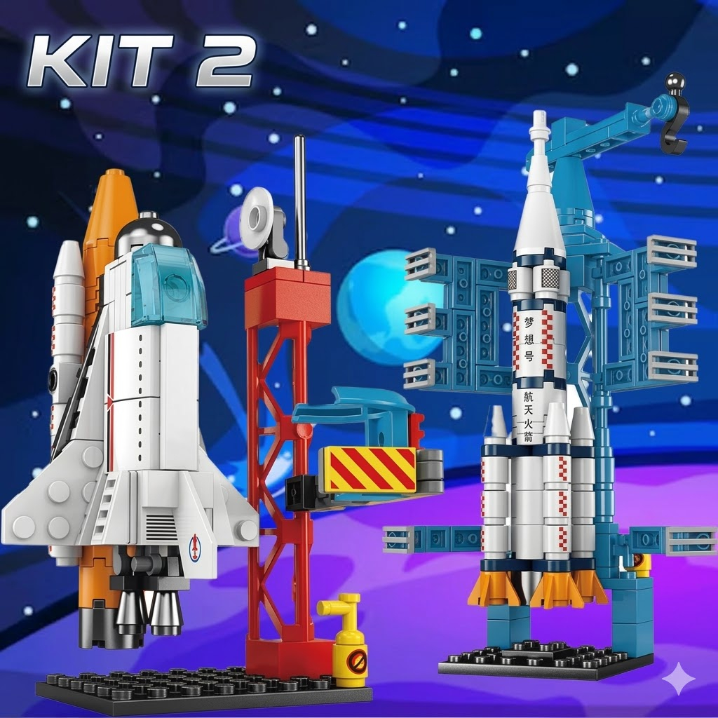 Kit 2 Blocos de Montar Naves Espaciais e Foguetes - Brinquedo Infantil Criativo em Oferta na Shopee