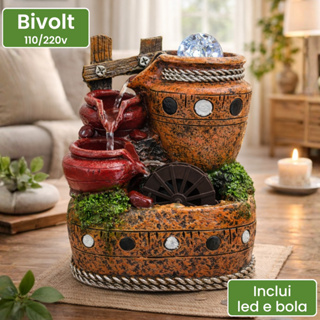 Fonte de Água Cascata Anfora Decorativa em Resina 3 Quedas Bola Roda Giratoria Bivolt em Oferta na Shopee