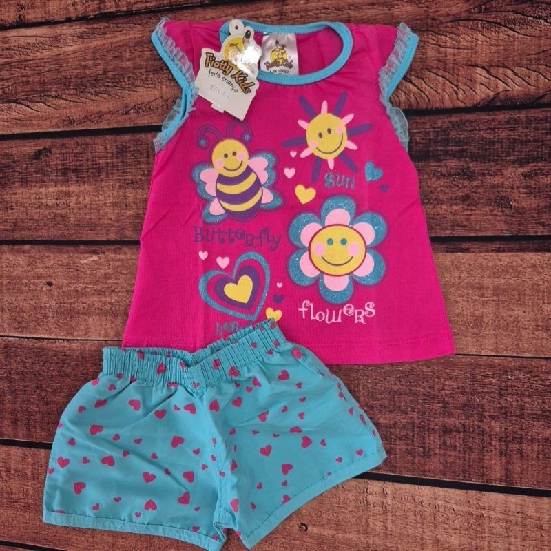 Conjunto Infantil Bebê Feminino Blusa e Shorts Tactel - Tamanho 01 Fiotty Kids