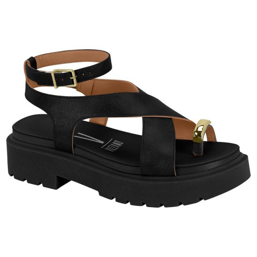 Sandália Feminina Vizzano Casual Moderna Solado Alto Tiras Cruzadas Fivela Confortável Original