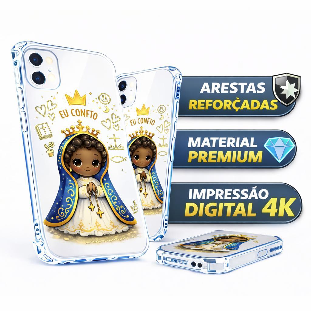 Capa Case Capinha Religiosa Cartoon Nossa Senhora Aparecida Anti queda Acrílica Impressão UV 4k