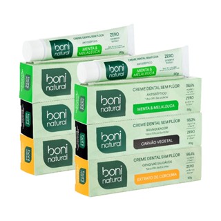 Kit 6 Cremes Dentais Mistos 90g Boni Natural - Menta, Carvão e Cúrcuma em Oferta na Shopee