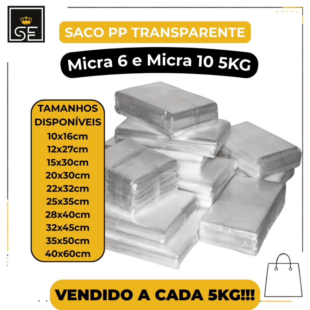 Saco Plástico PP Transparente 5kg Embalagem Polipropileno Diversos Tamanhos 10x16cm até 40x60cm