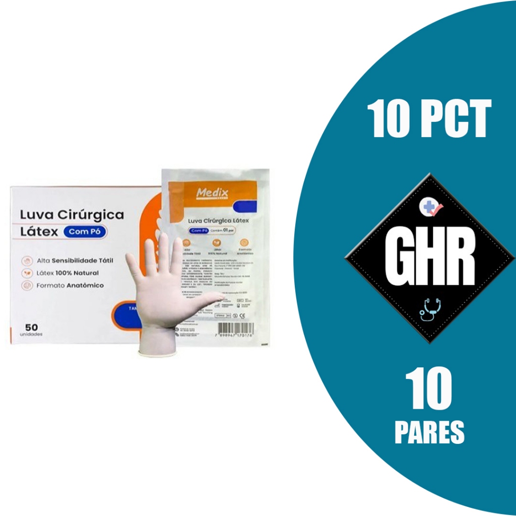 kit 10 Pares Luva Cirúrgica Estéril 6,5/7,0/7,5/8,0/8,5 em Oferta na Shopee
