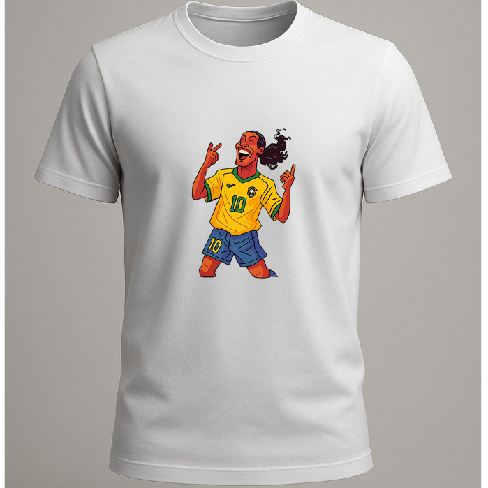 Camiseta Ronaldinho Gaúcho Bruxo R10 Brasil Core T-Shirt Masculina Algodão Copa do Mundo Retrô Estampada Premium
