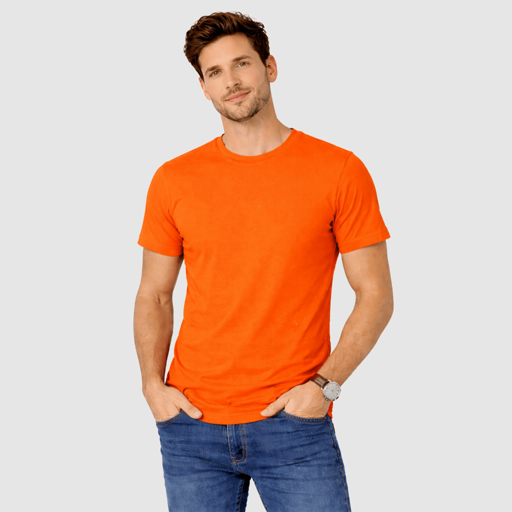 Camiseta Laranja Lisa Unissex 100% Algodão Premium Penteado Alta Qualidade Toque Suave Confortável