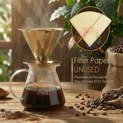 Filtro de Café Reutilizável Inox 304 Dourado Coador Profissional Gourmet