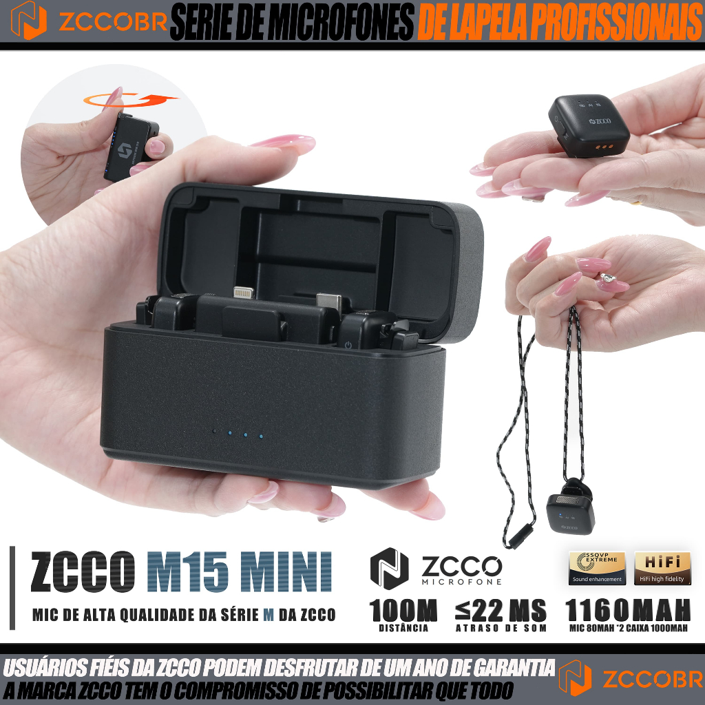C Mini Lapela Sem Fio Magnético c/ Redução Ruído IA, Gravação HD, p/ Android/iOS/Câmera/PC