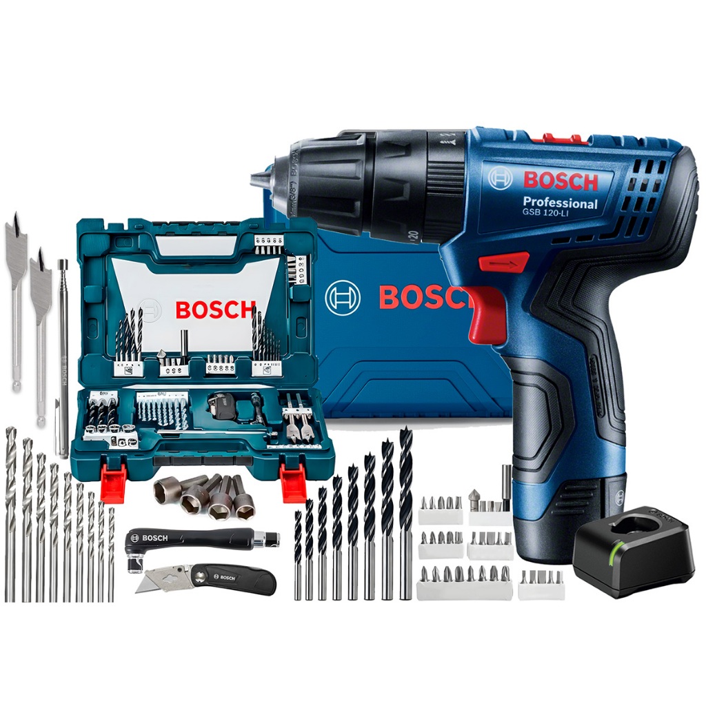 Furadeira E Parafusadeira 12v Gsb 120li De Impacto Bosch Profissional E Maleta Bosch V-Line 68 Peças