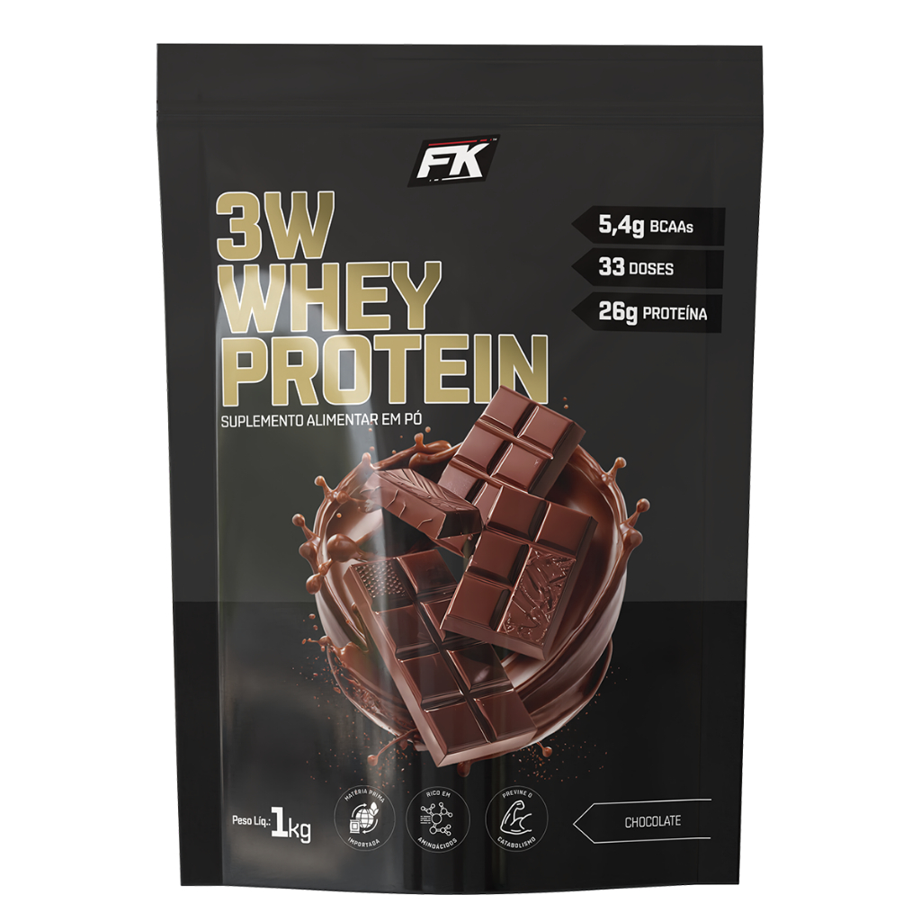Whey Protein 3W Refil 1kg FK - Rende 33 doses - Whey Concentrado, Isolado e Hidrolisado - WPC - WPI