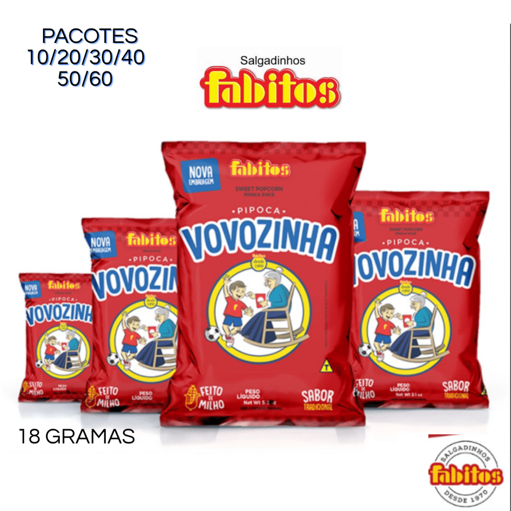 Pipoca Vovozinha Doce Fabitos Kit Vários pacotes com 18 gramas