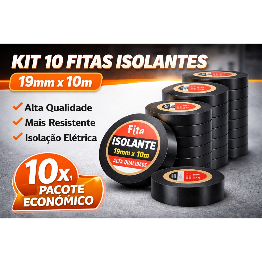 Kit 10 Fitas Isolante Preta 19x10 Metros Antichamas Uso Profissional em Oferta na Shopee