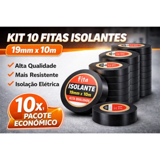 Kit 10 Fitas Isolante Preta 19x10 Metros Antichamas Uso Profissional em Oferta na Shopee