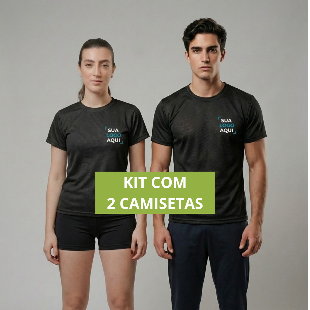 KIT 2 Camisetas DRY FIT Estampadas Personalizadas Com Sua Logo Respirável Térmica UV