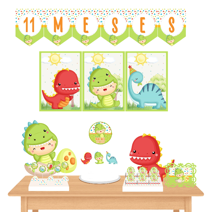 Kit Festa Dinossauro Baby Personalizado | Só Bolinho  | Mesversário Aniversário Decoração