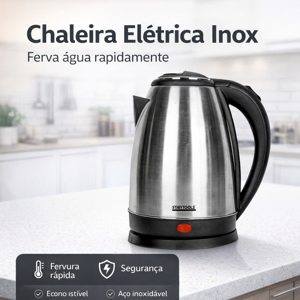 Chaleira Elétrica Inox 2L 1000W Desligamento Automático Aquecimento Rápido 127V Café Chá Jarra Elétrica Cozinha Prática