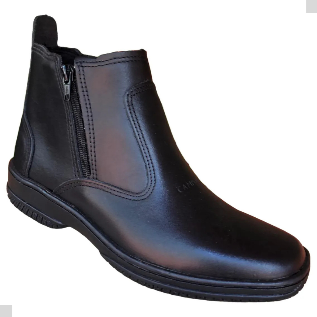 Bota Masculina Cor Preta Botina De Couro Com Ziper  Pra Trabalho Passeio Salto Baixo Cano Curto 2220