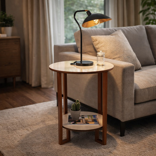 Mesa Apoio Redonda 2 Tampos MDF com Pés de Metal Rose Gold – Mesa de Apoio Moderna Sala/Quarto em Oferta na Shopee